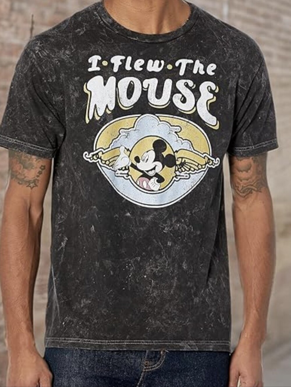 Disney Men's Mickey Mouse Walt’s Plane Pilot Mineral Wash T-Shirt size xl i flew